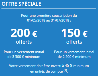 Assurance-Vie Mes Placements Retraite : 150 ou 200€ offerts à la souscription, selon le montant versé, sous conditions, jusqu'au 31 juillet 2018