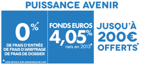 Assurance-vie : 200€ offerts à la souscription du contrat Puissance Avenir (4.05% de rendement en 2013)